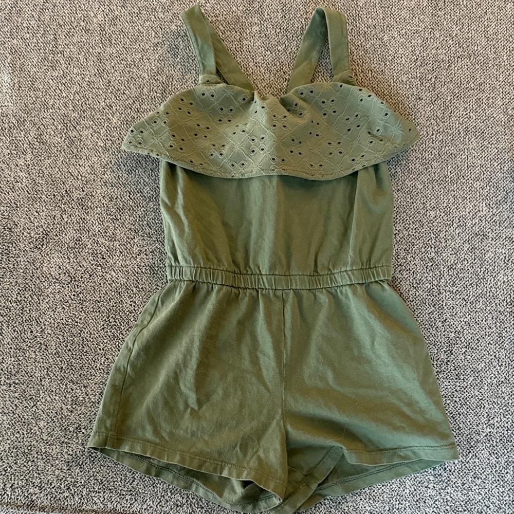 Old Navy Olive Eyelet Ruffle Romper